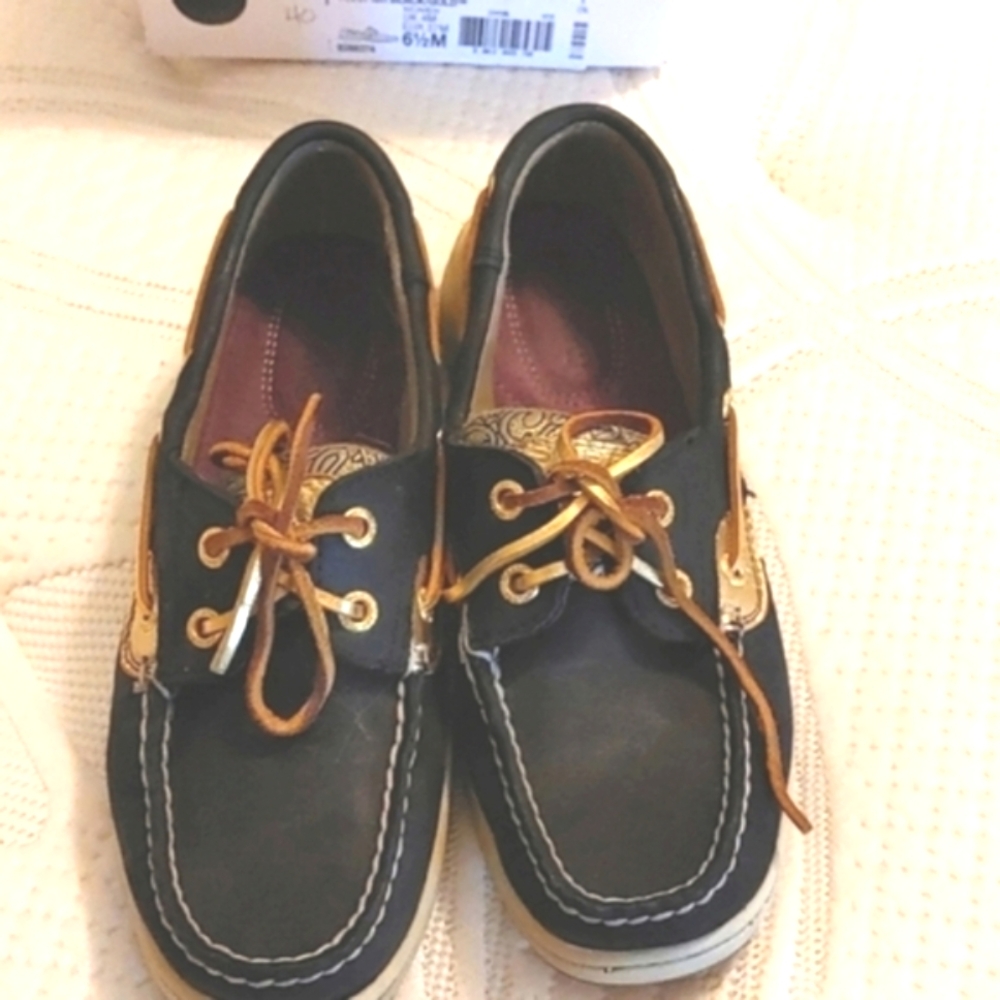 Bluefish Sperry black and gold Top Siders, Dressier